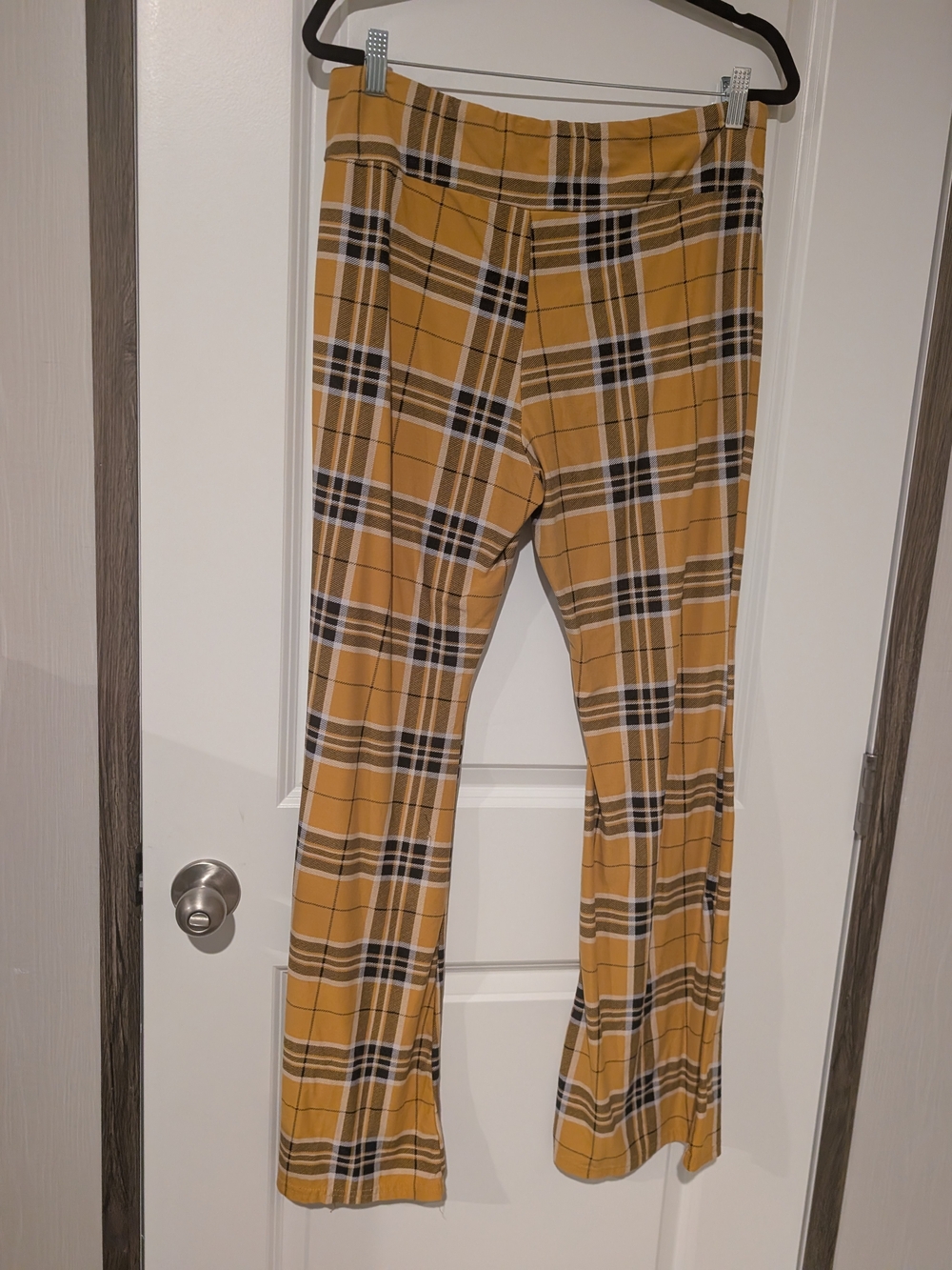 Girls' Mustard Plaid Flare Pants